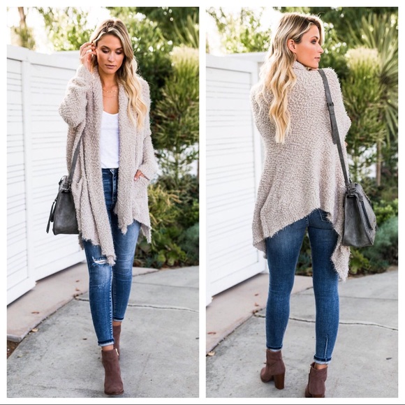 HOLLIE-Eyelash Knit Flyaway Open Front Cardigan - Picture 3 of 3